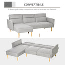 Divano Letto Angolare 207x107x60,5 cm con Penisola in Legno e Tessuto Grigio Chiaro