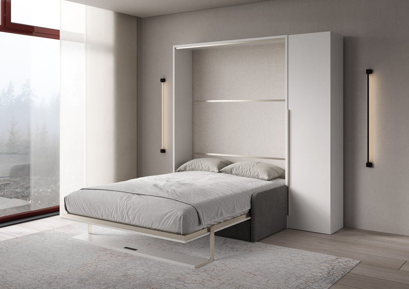 Letto Matrimoniale Francese A Scomparsa 140 Versia Con Divano Mensola E Armadio 1 Anta Dx Bianco      