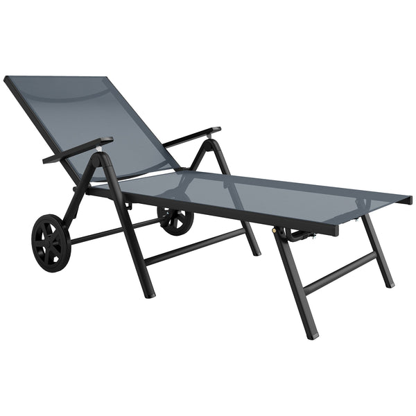 prezzo Lettino Prendisole da Giardino Pieghevole 72x158x84 cm Reclinabile in 5 Posizioni in Metallo e Textilene Grigio