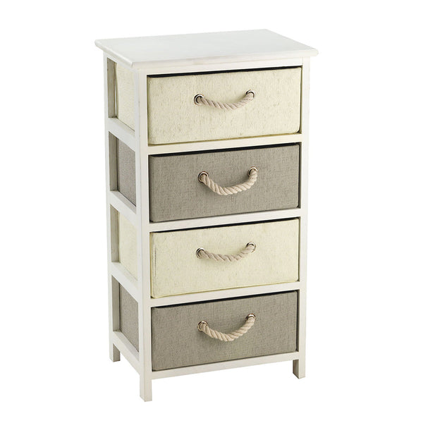 acquista Commode 4 Tiroirs en Bois et Raphia Synthétique Blanc Fadi