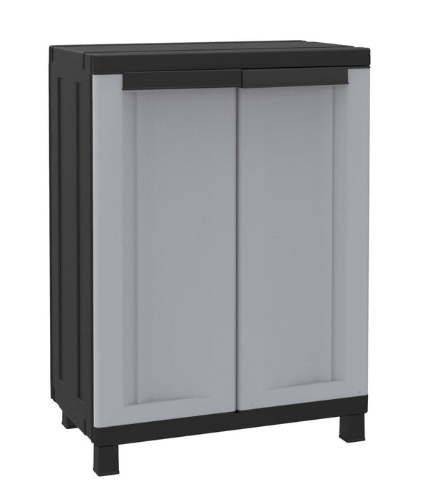 Armoire d'extérieur modulable 68x39x91,5 cm 2 portes 1 étagère en polypropylène Twist gris et noir acquista