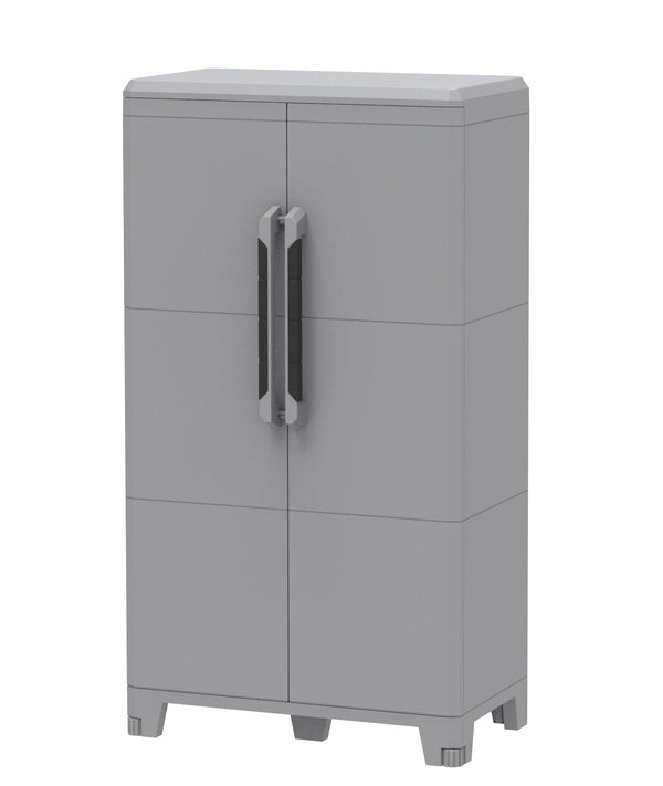 Armoire à balais d'extérieur modulable 78x43,6x143 cm 2 portes 2 étagères en polypropylène transformable gris et noir sconto