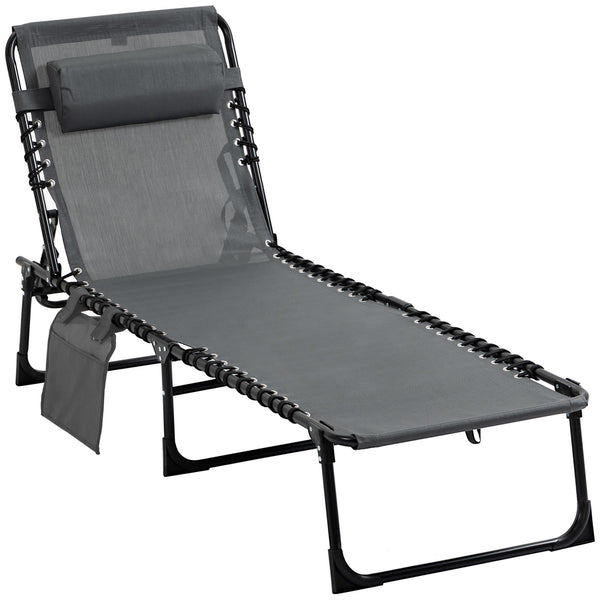 online Bain de Soleil Pliant 185x58x30 cm en Acier et Tissu Oxford Gris