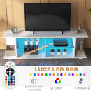 Mobile TV 60"" con Luci a 12 Colori e 2 Ripiani Regolabili 144,8x40x45 cm in Truciolato e Vetro Bianco