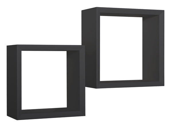 prezzo Lot de 2 Etagères Cubes Murales Carrées en Panneau de Fibres Noir Ginevra