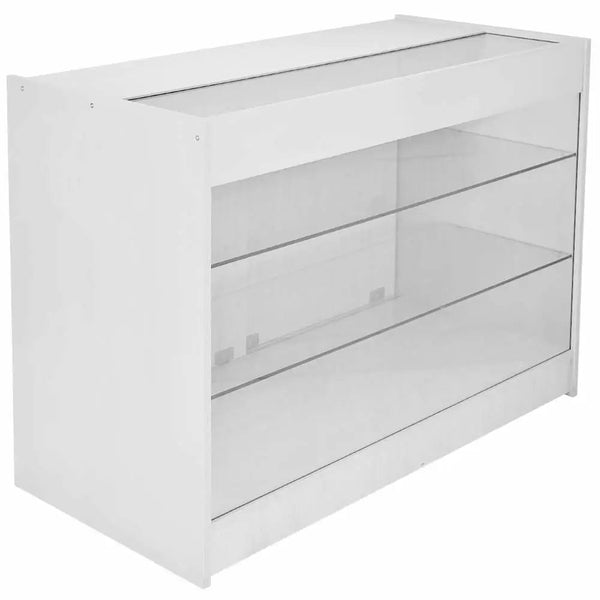 sconto Présentoir 120x90x60 cm pour magasin avec vitrine et étagères en verre blanc brillant