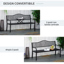 Panchina da Giardino 2-3 Posti 150x58,5x90cm con Tavolino Sollevabile in Metallo Nero      