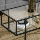 Tavolino 2 Ripiani 100x55x45,5 cm in Acciaio e Vetro Nero