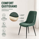 Set 4 Sedie da Pranzo Seduta Ergonomica 43x52x85 cm Struttura in Acciaio in Velluto Verde     