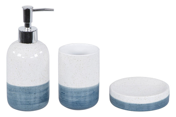 prezzo Ensemble de 3 Accessoires de Salle de Bain en Céramique Blanc-Bleu