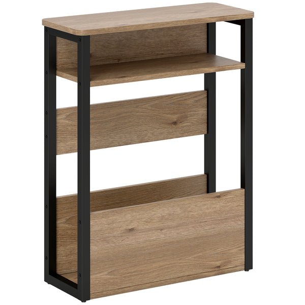 acquista Tavolino da Soggiorno 46x18x58,5 cm in Stile Industriale con 2 Ripiani in Legno e Metallo Color Noce Scuro