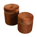 Set 2 Pouf Contenitore Ø35 cm e Ø39 cm in Tessuto Velluto Terra Di Siena