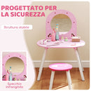 Set Toeletta Trucco Bambina 3-6 Anni 60x43,5x83 cm con Sgabello Specchio Infrangibile Design con Cuori in MDF Rosa      