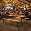 Set Birreria da Giardino Tavolo + 2 Panche Birreria in Legno Struttura in Ferro