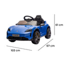 Macchina Elettrica per Bambini Porsche Taycan Turbo S 12V con Telecomando Bluetooth Luci LED e Tappetini Blu