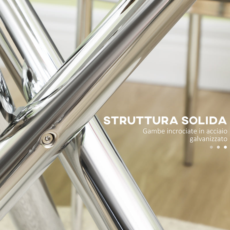 Tavolino Ø80x74 cm con Piano in vetro Gambe in Acciaio