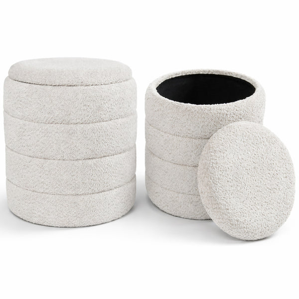 Set 2 Pouf Contenitori 43x45 cm e 35x40 cm Seduta Imbottita Rivestimento Bounclè Bianco acquista