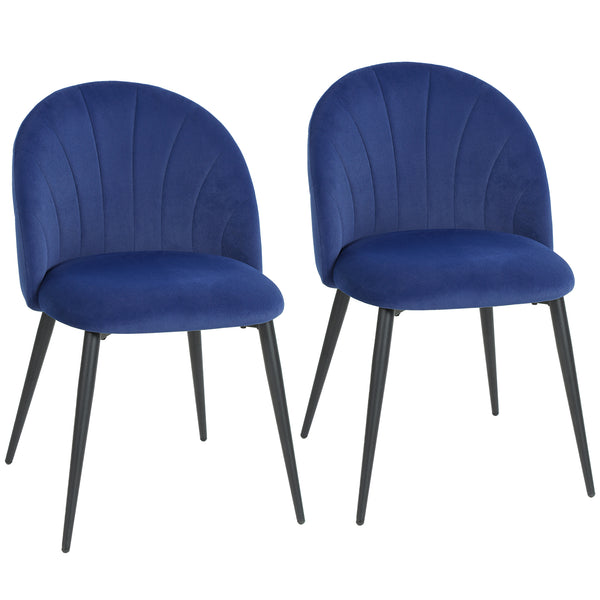 online Set 2 Sedie da Pranzo 52x55x79 cm Imbottite con Schienale a Conchiglia in Velluto Blu