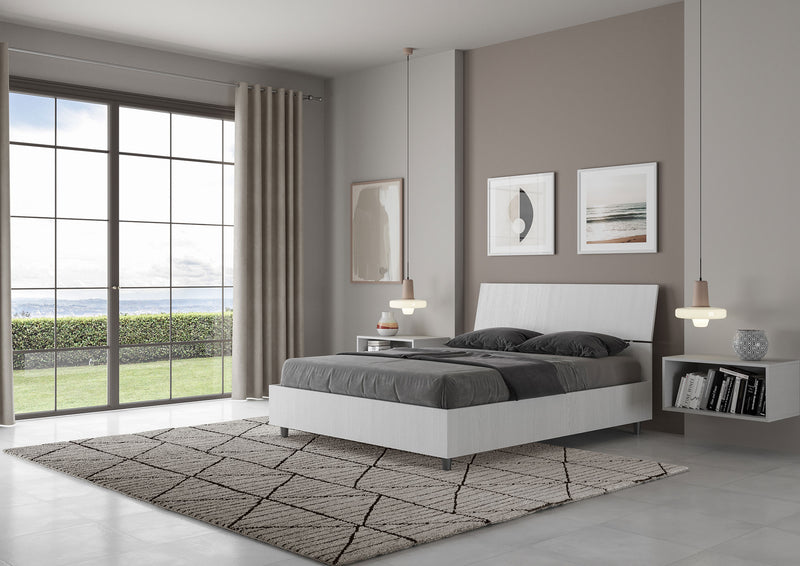 Letto Matrimoniale Francese Testata Inclinata in Nobilitato Demas Bianco Frassino Varie Misure