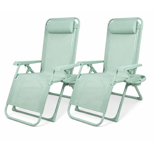 Set 2 Sedie Sdraio Gravity Luxor 90x67x110 cm con Vassoio Portaoggetti Poggiapiedi e Cuscino Verde prezzo