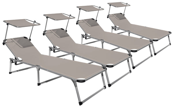 prezzo Lot de 4 Chaises Longues de Jardin Pliantes 193x59x30 cm en Aluminium et Textilène Taupe