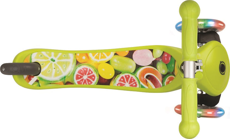 Monopattino a 3 Ruote a LED 3 Altezze Max 50Kg Globber PRIMO Fantasy Lights Up Frutti Verde