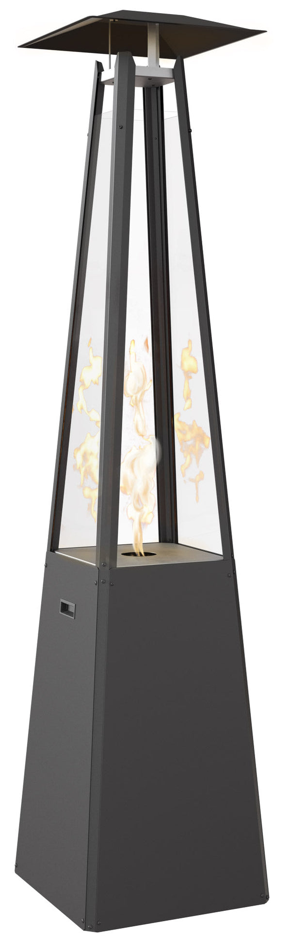 acquista Réchaud pyramide à gaz extérieur GPL avec verre en acier noir Flig Memphis