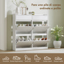 Scarpiera Slim 98x19,2x95,3 cm con 4 Ante a Ribalta e 2 Cassetti in Legno Bianco  