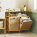 Mobile Bagno a Doghe con Cesti Portabiancheria 82x33x88 cm Capienza 41L in Bambù e Poliestere Crema  