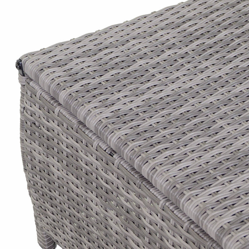 Set Salotto da Giardino Tavolino Baule Divano 2 Sedie in Polyrattan con Cuscini Tulsa Grigio