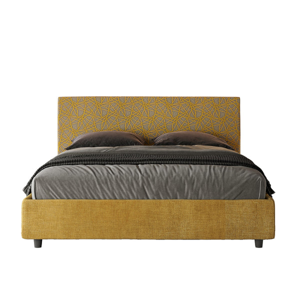 Letto Matrimoniale con Testata e Alzata Comoda Imbottito in Tessuto Labirinto Arla Giallo Varie Misure sconto