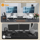 Supporto per Monitor da Scrivania 60-116x22x12 cm con 2 Cassetti 3 Spazi Sottostanti Portata 14kg Bianco      
