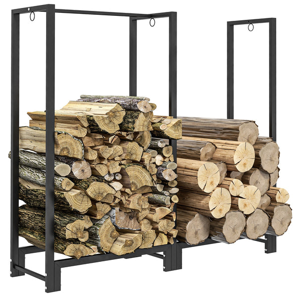Portalegna per Camino da Esterno a 2 Sezioni 123x32x115 cm con Ganci e Anelli in Acciaio Verniciato Nero prezzo