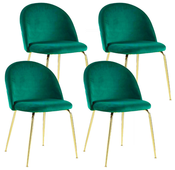 Lot de 4 Chaises Rembourrées 49x52x79 cm en Velours Vert et Doré sconto