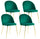 Lot de 4 Chaises Rembourrées 49x52x79 cm en Velours Vert et Doré