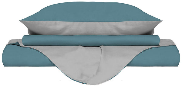 online Housse de couette avec sac et taies d'oreiller double face Teal/Light Grey