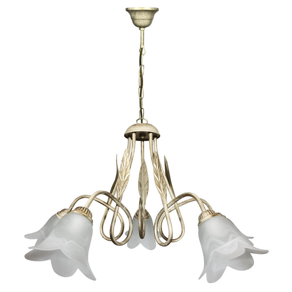 Lustre 5xE14 Ivoire Doré Cadre Verre Éponge Blanc E-Energy Amelia acquista