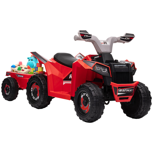 acquista Quad Elettrico per Bambini 6V con Rimorchio Pedale Marce Avanti e Indietro Rosso