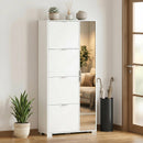 Scarpiera con Specchio 82x30x168 cm 4 Cassetti Ribalta e Armadietto 2 Ante in MDF Bianco      