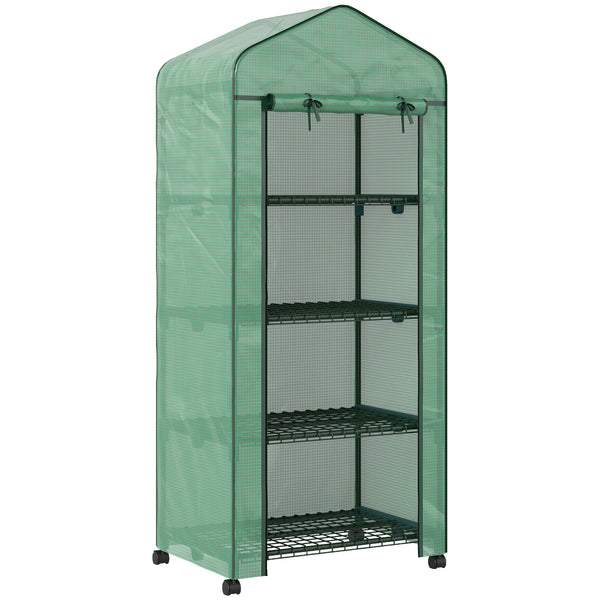 online Serra da Balcone a 4 Livelli 69x50x165 cm con 4 Rotelle e Ingresso Avvolgibile in Acciaio e PE Verde