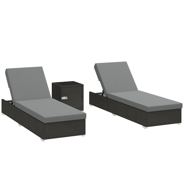 Set 2 Sdraio da Giardino 184x60x22 cm con Tavolino Laterale e Schienale Regolabile in Rattan Grigio Scuro sconto