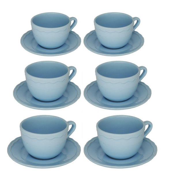 Set 6 Tazze da The con Piattino Ø9,5xh7 cm in Gres Porcellanato Juliet Azzurro Pastello online