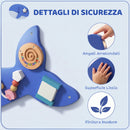 Pannello Sensoriale Montessoriano da Parete 120x55,5x4 cm per Bambini da 2 Anni in MDF e Legno Blu      