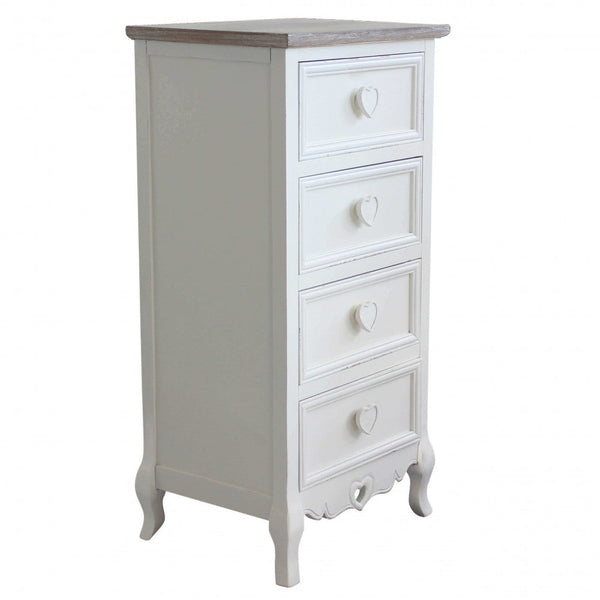 acquista Commode Heart 4 Tiroirs 44x34x90 h cm en Bois de Paulownia Blanc