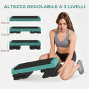 Stepper Fitness Regolabile a 10,5-15,5-20,5 cm con Superficie Antiscivolo e Capacità 250 kg in EVA e PE Verde      