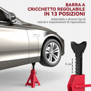 Set 2 Cavalletti Auto 3 Tonnellate di Capacità Altezza 29-42,5 cm Acciaio al Carbonio e Ghisa Rosso  