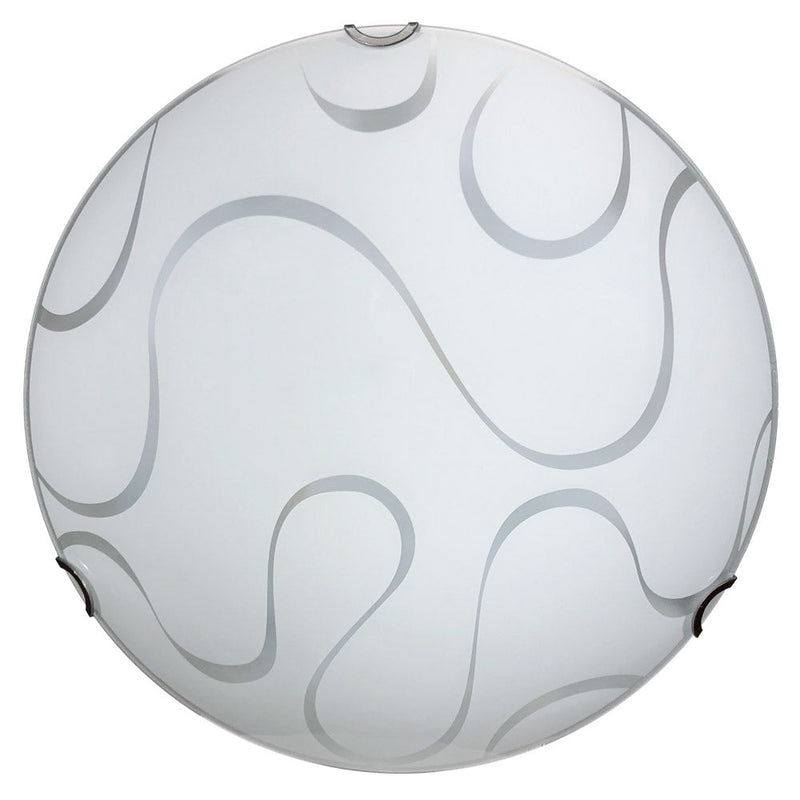 Plafoniera 2xE27 Ganci Cromo Vetro Lastra Bianco Decorato Ondina E-Energy Onda