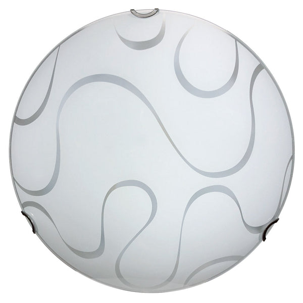 online Plafonnier 2xE27 Crochets Chrome Plaque Verre Blanc Décoré Ondina E-Energy Onda