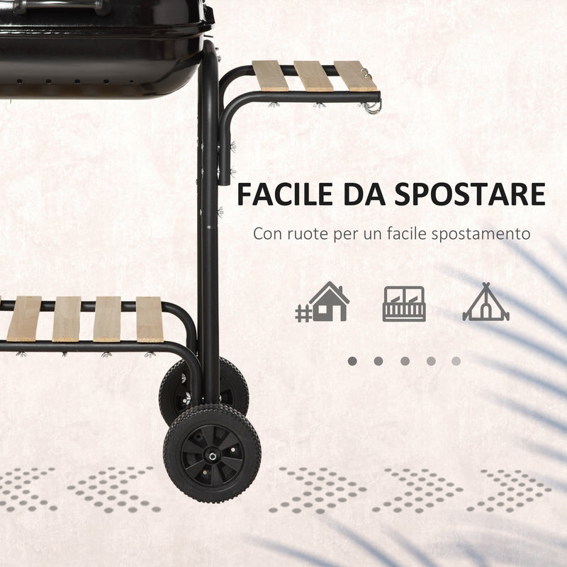 Barbecue a Carbone con Coperchio con Ripiani e Utensili da Cucina Nero   