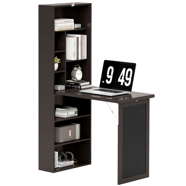 Mobile Libreria con Scrivania Salvaspazio Pieghevole 98x51x153 cm in Legno e MDF Marrone sconto